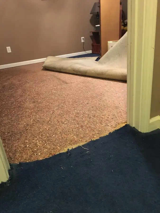 Carpet pad removal revealing water damage during Drying & Dehumidification in Menlo Park